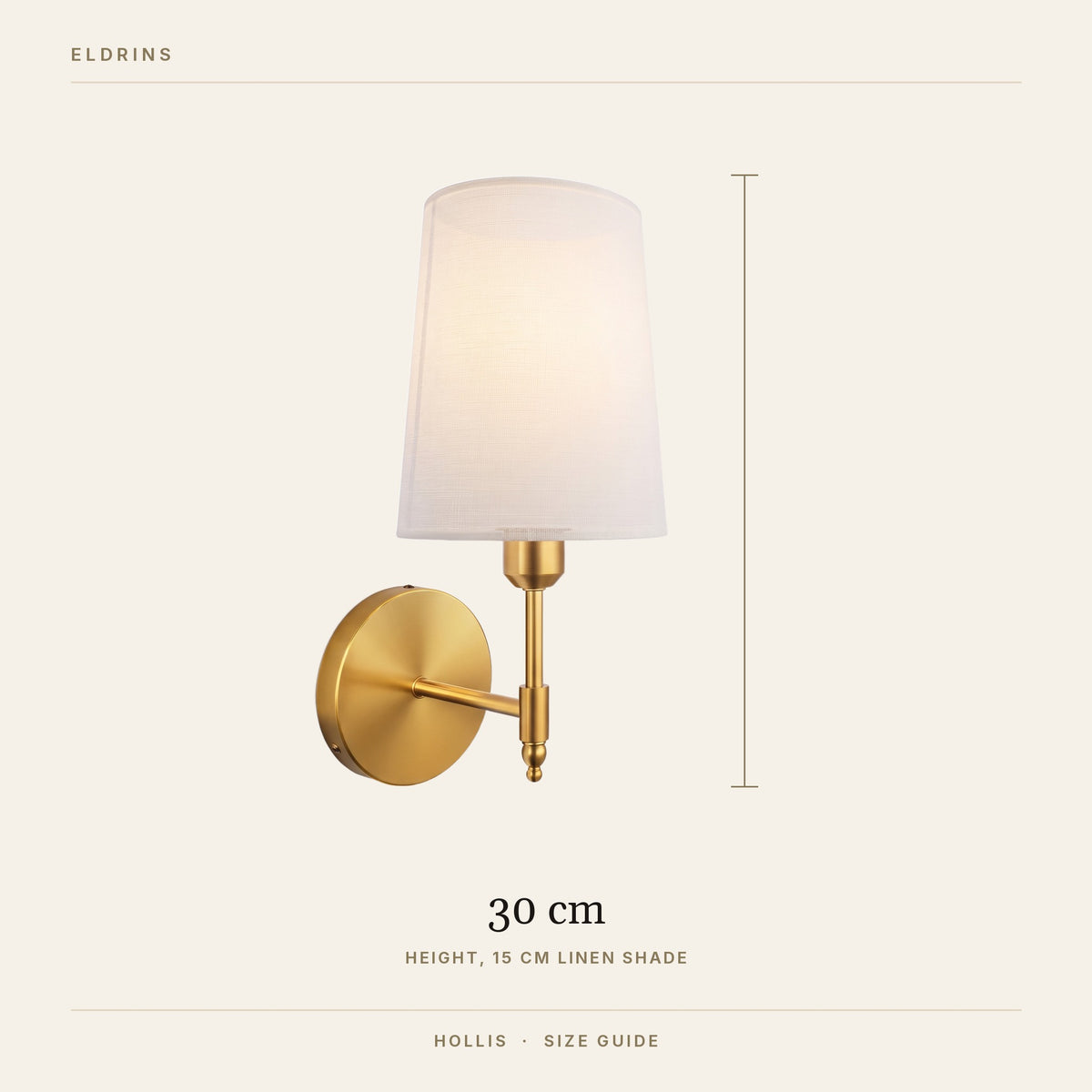 Hollis size guide, 30 cm high with a 15 cm linen shade