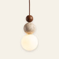 Bexley travertine and walnut pendant with opal glass globe
