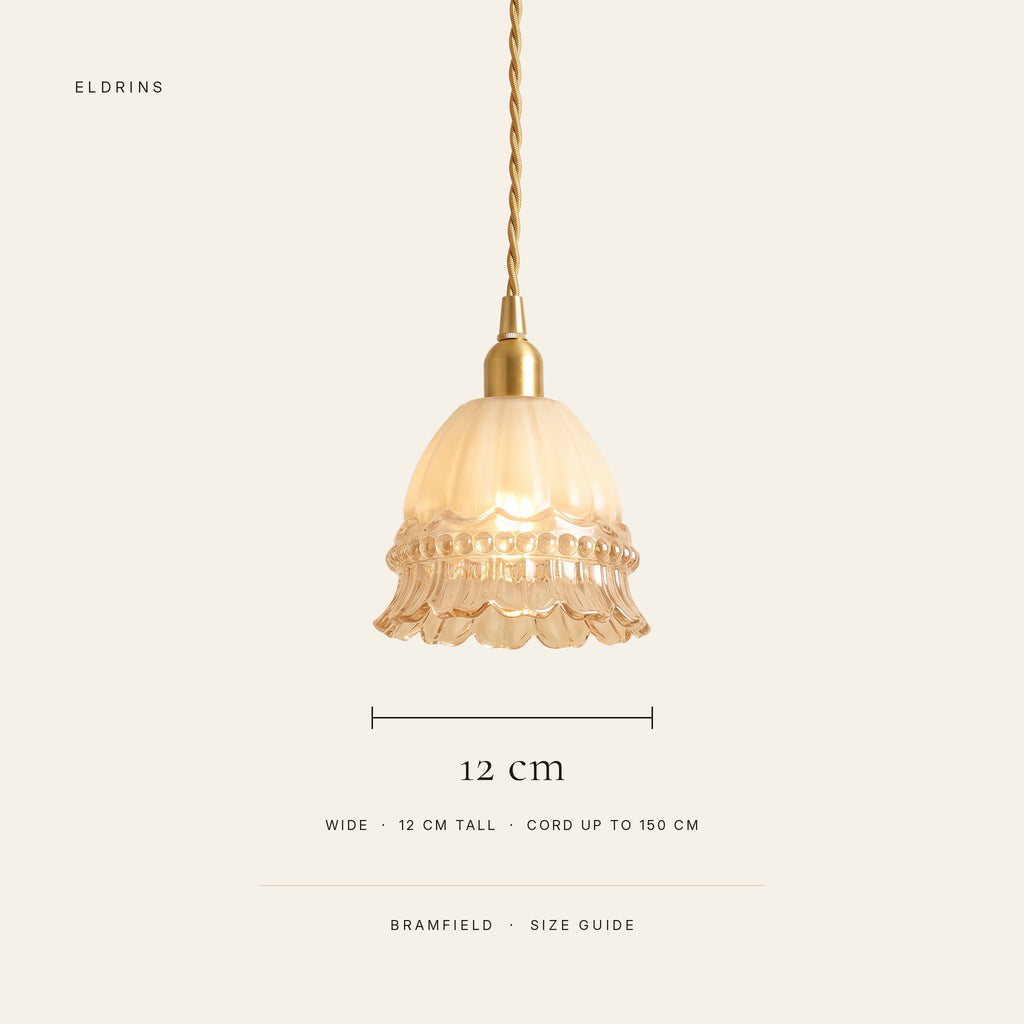 Bramfield size guide: 12 cm wide, 12 cm tall, cord up to 150 cm