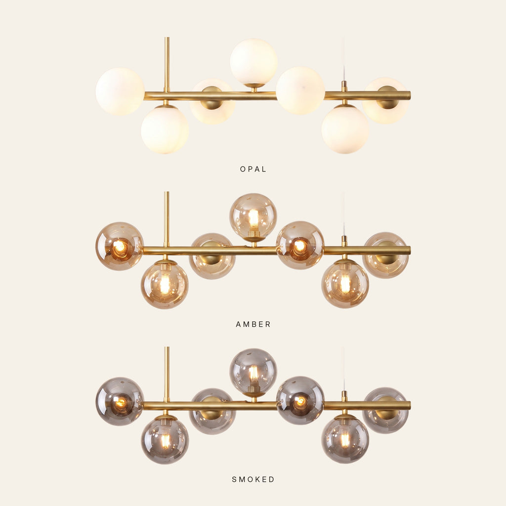 Brandeston chandelier glass colours: opal, amber and smoked
