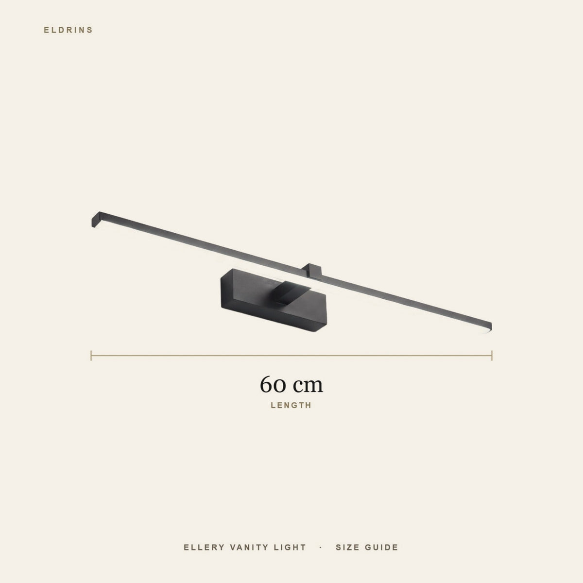 Ellery vanity light size guide, 60 cm long