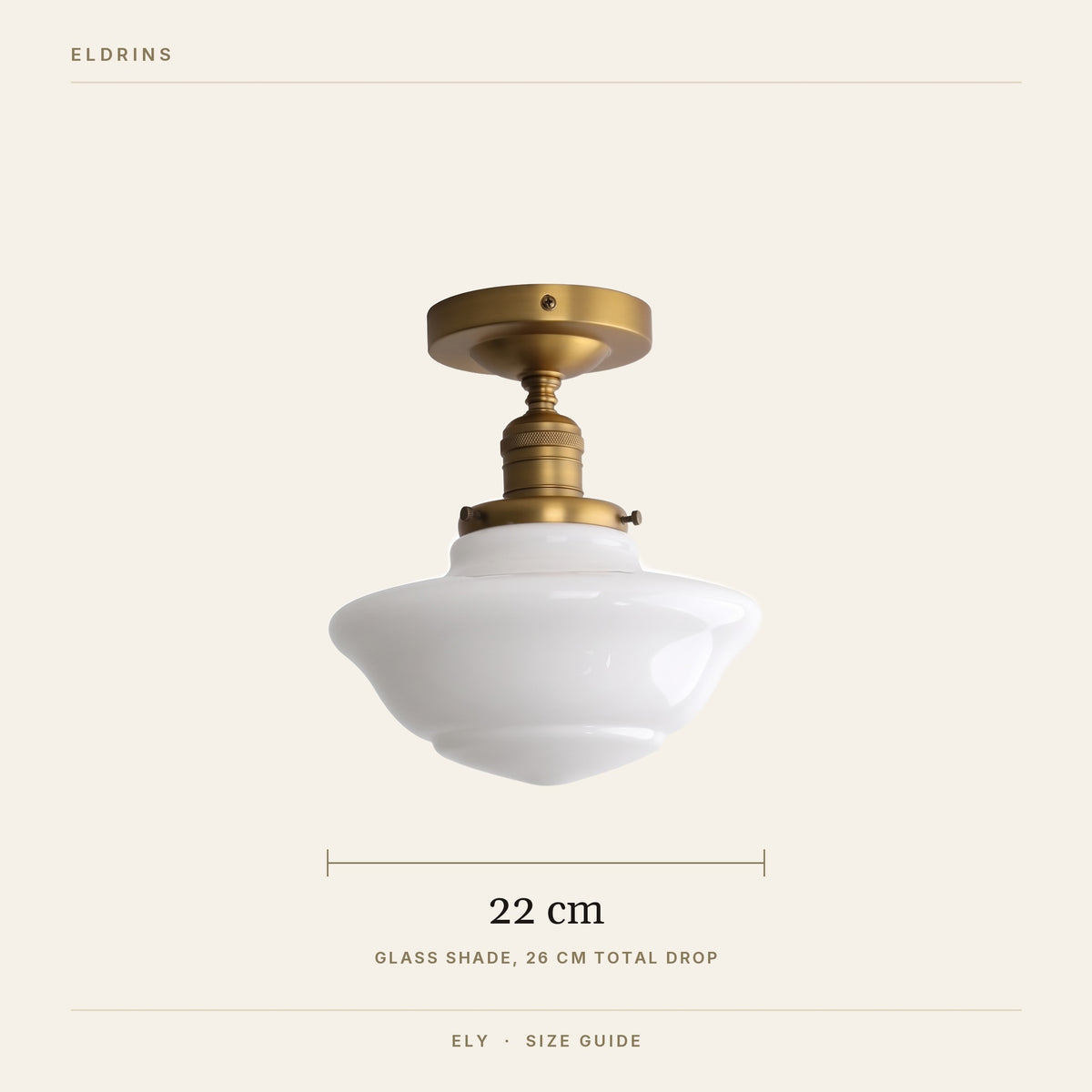 Ely size guide, 22 cm glass shade, about 26 cm total drop