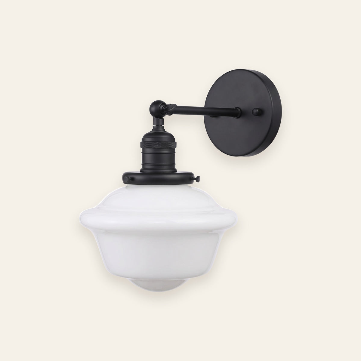 Ely milk glass wall light in black on a cream background
