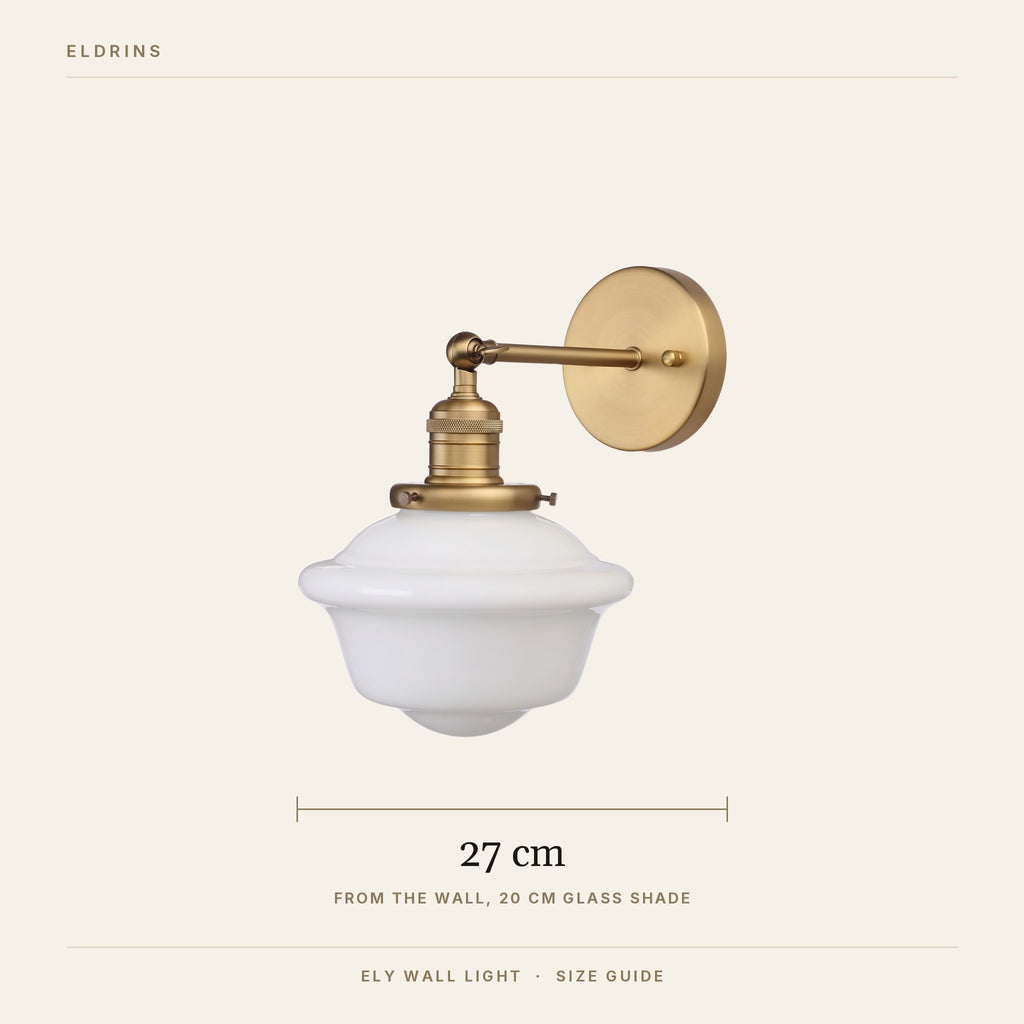 Ely wall light size guide, about 27 cm from the wall with a 20 cm glass shade