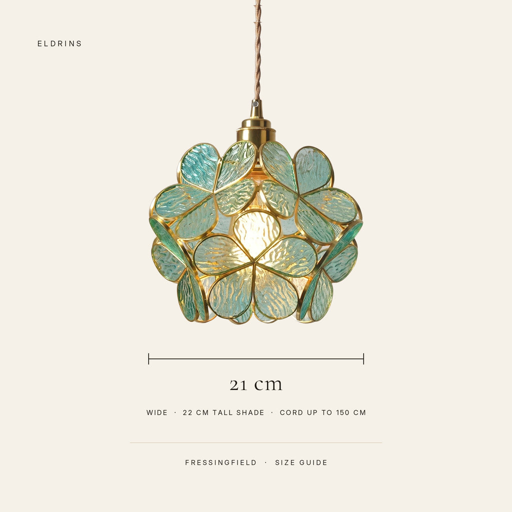 Fressingfield pendant light size guide: 21 cm wide, 22 cm tall shade, cord up to 150 cm