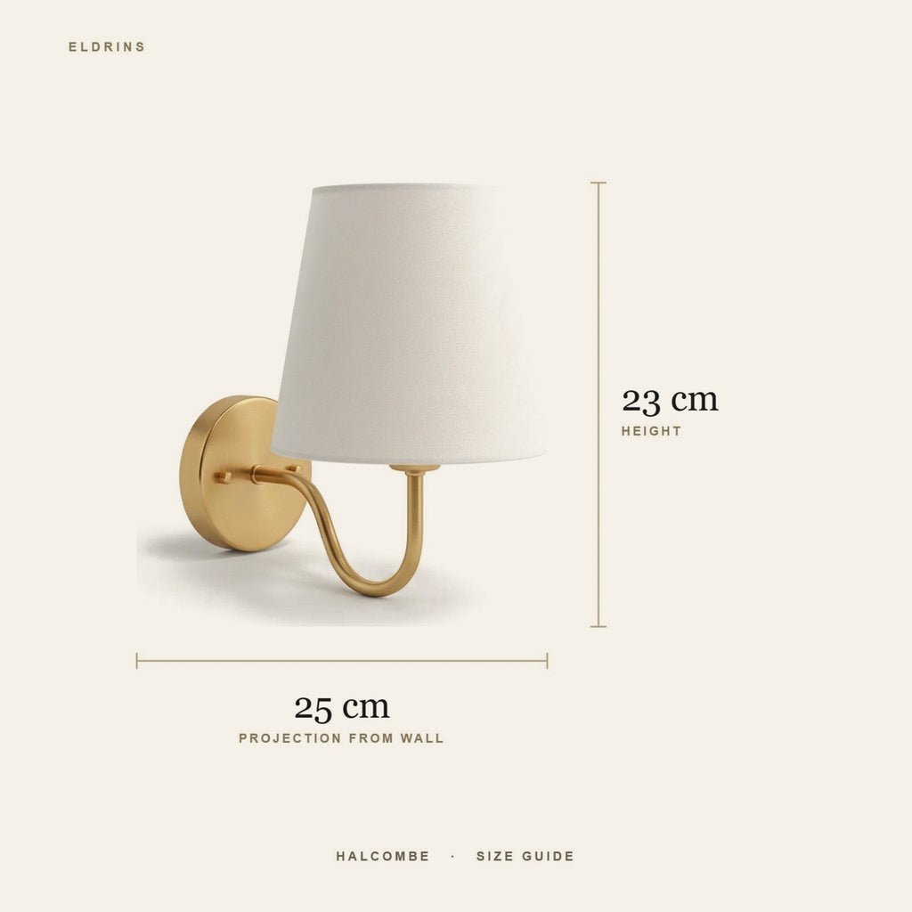 Halcombe wall light size guide: 25 cm projection, 23 cm high