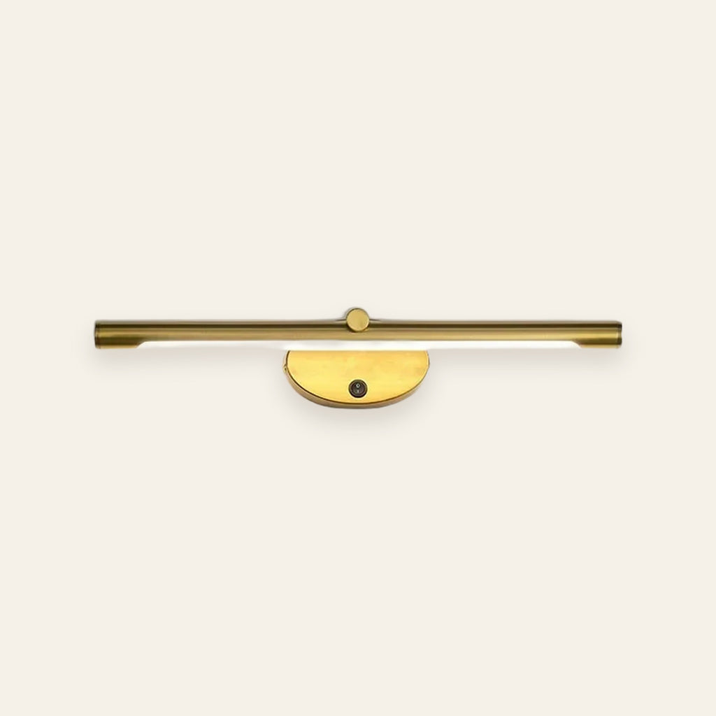 Halden brushed gold LED vanity light, cream background