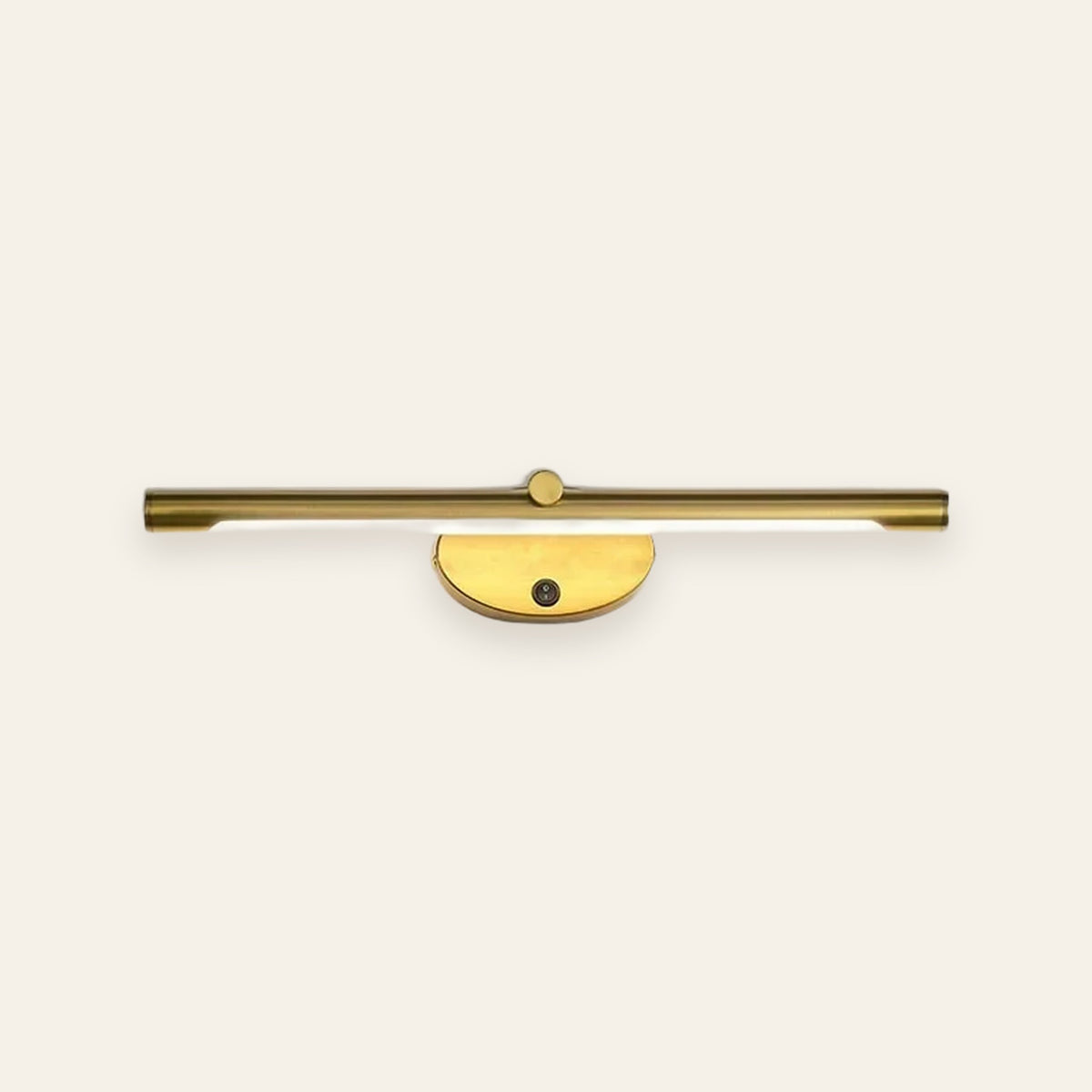 Halden brushed gold LED vanity light, cream background