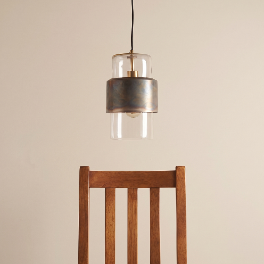 Veniro pendant light shown above a dining chair for size reference