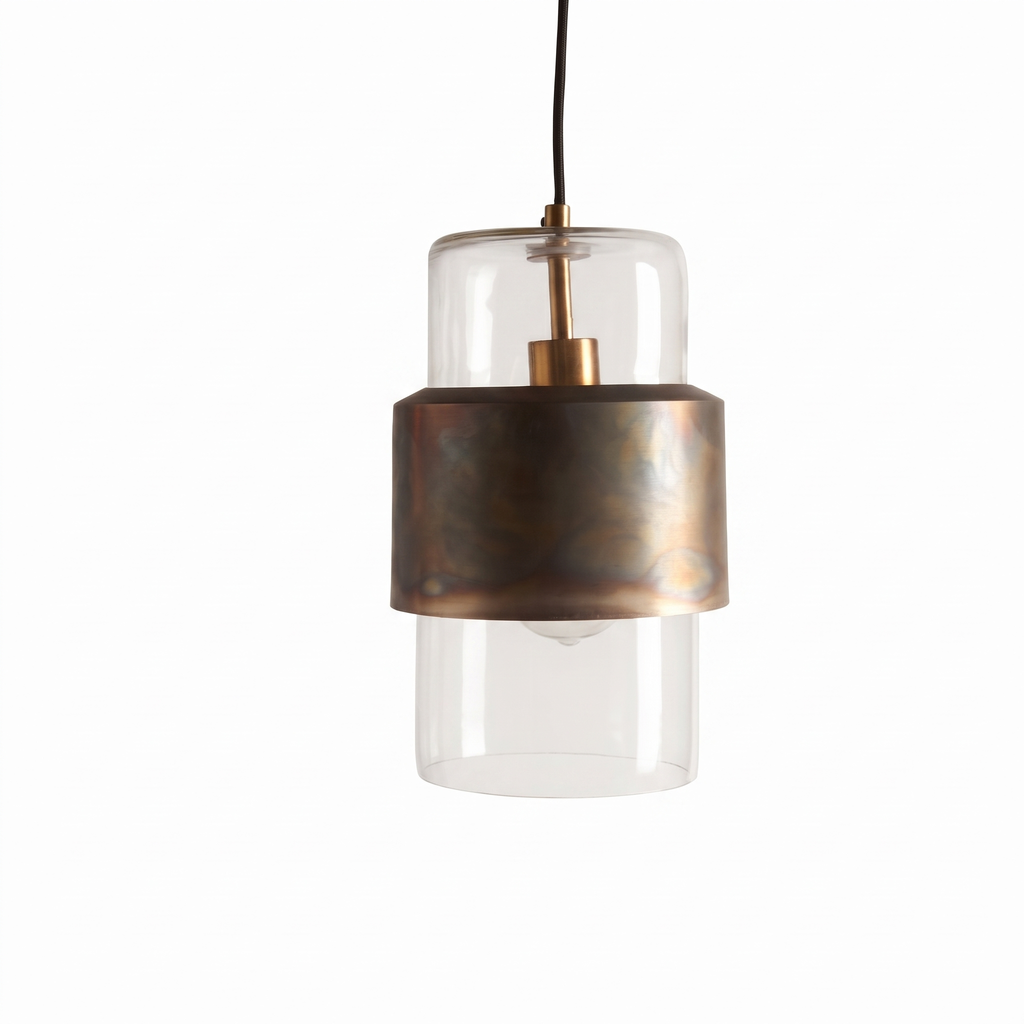 Veniro bronze patina glass pendant light on a white background