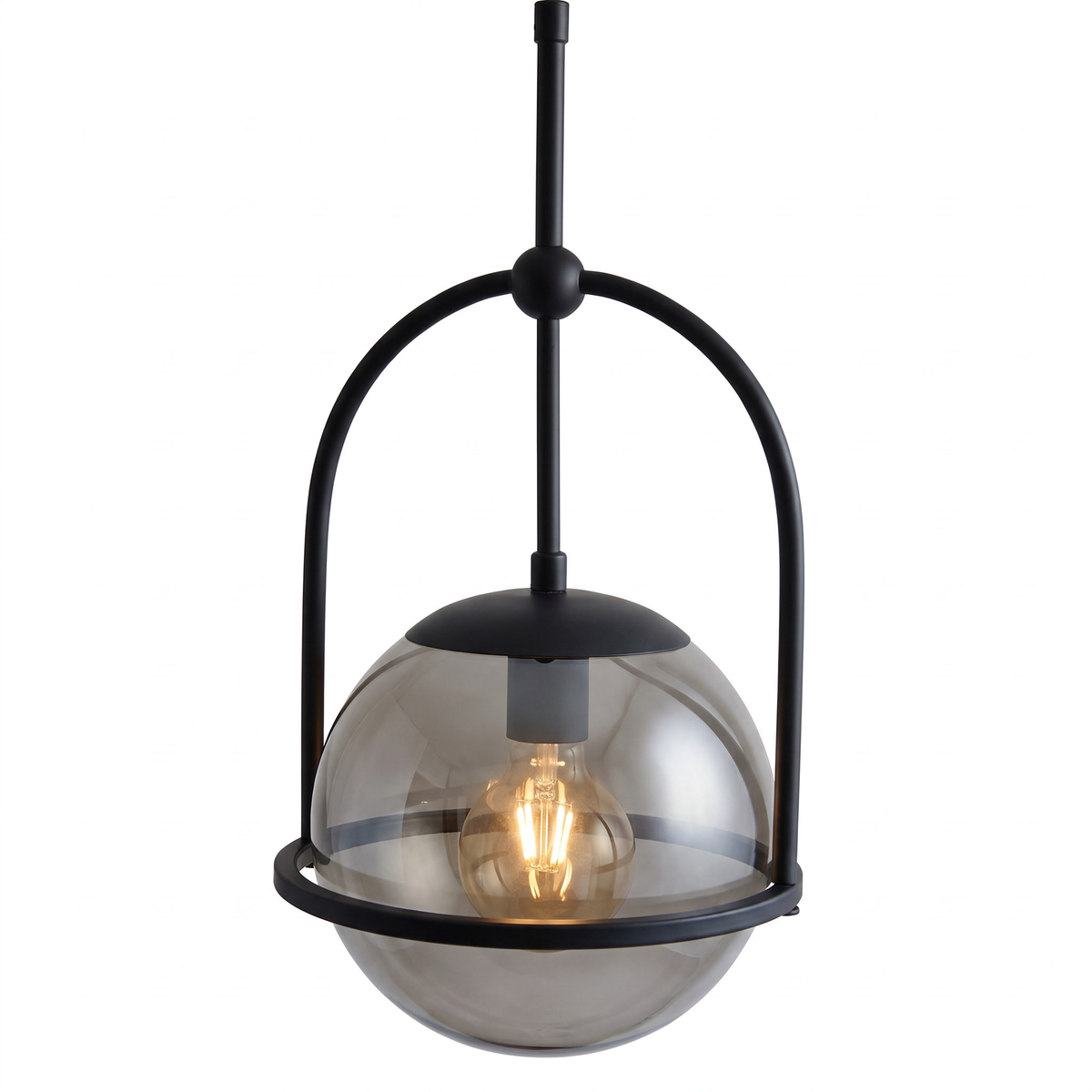 Noctis matt black smoked glass pendant light on a white background
