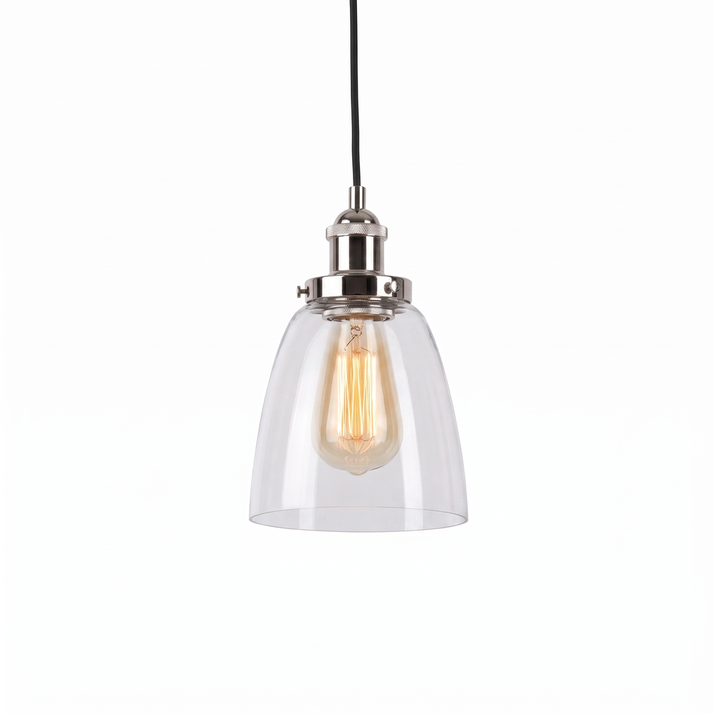 Calvara bright nickel smooth glass pendant light on a white background