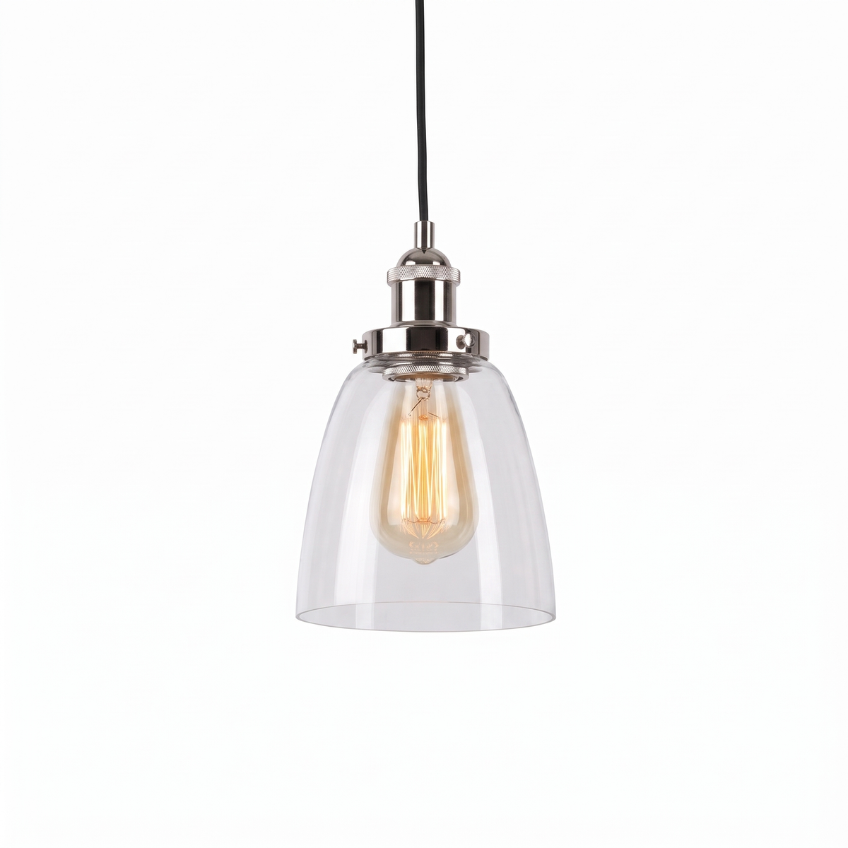 Calvara bright nickel smooth glass pendant light on a white background