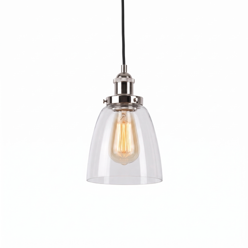 Calvara bright nickel smooth glass pendant light on a white background