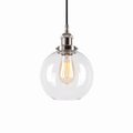 Lumira bright nickel clear glass pendant light on a white background