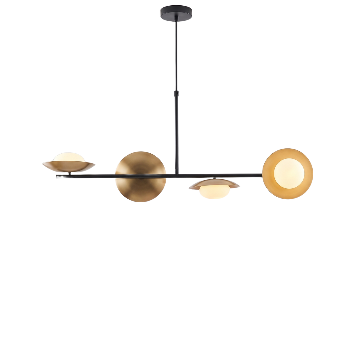 Linvara gold and bronze linear bar pendant light on a white background