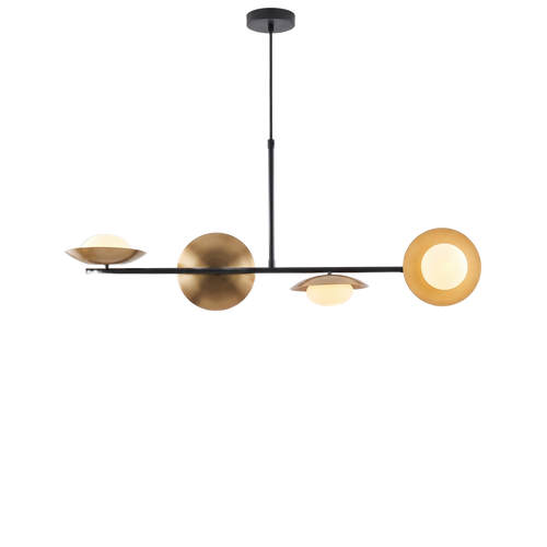 Linvara gold and bronze linear bar pendant light on a white background