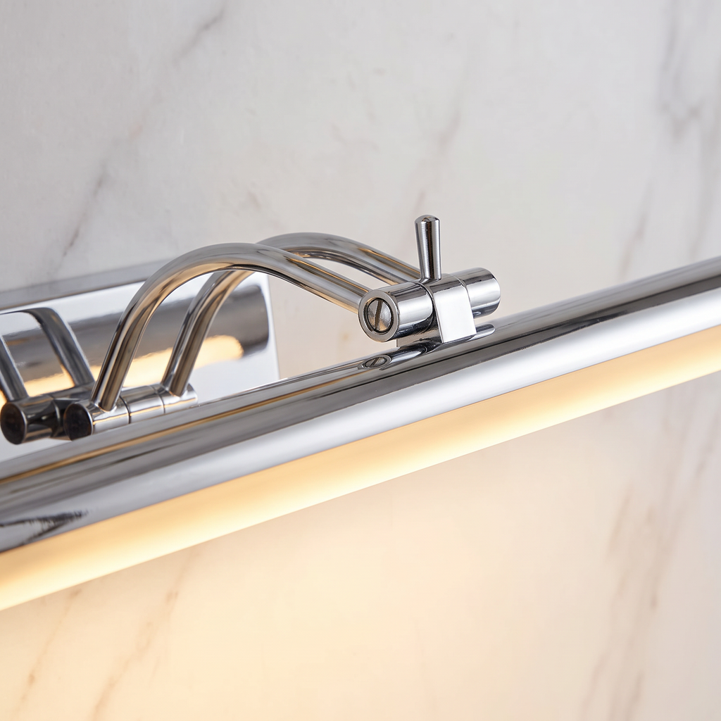 Close up of the chrome arm and glowing light bar