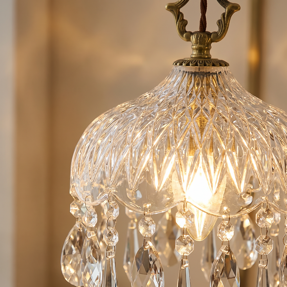 Close up of the cut crystal dome and crystal drops