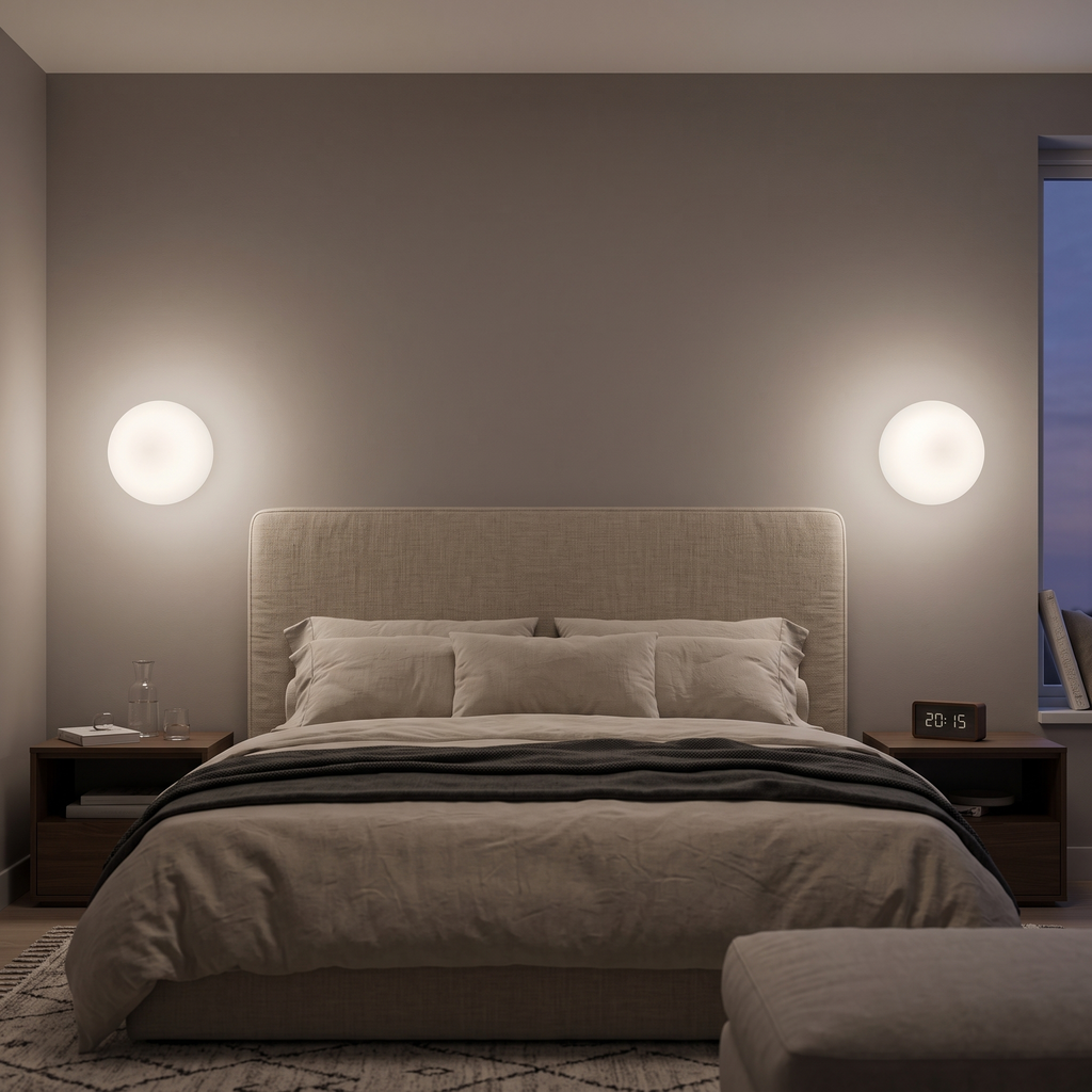 Selwyn opal globe wall light beside a bed