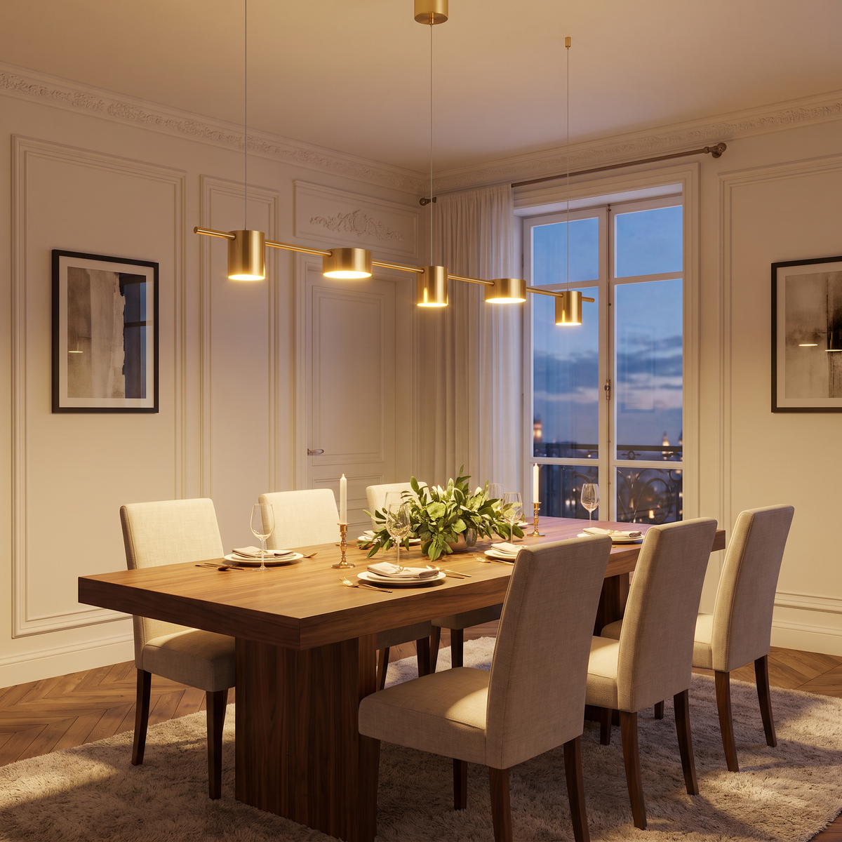 Hayes linear light over a dining table