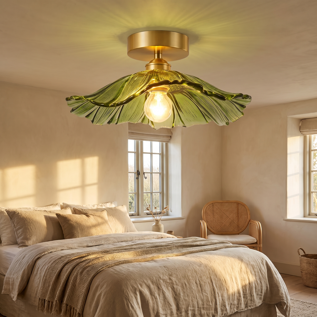 Larkin ceiling light in a cosy cream bedroom