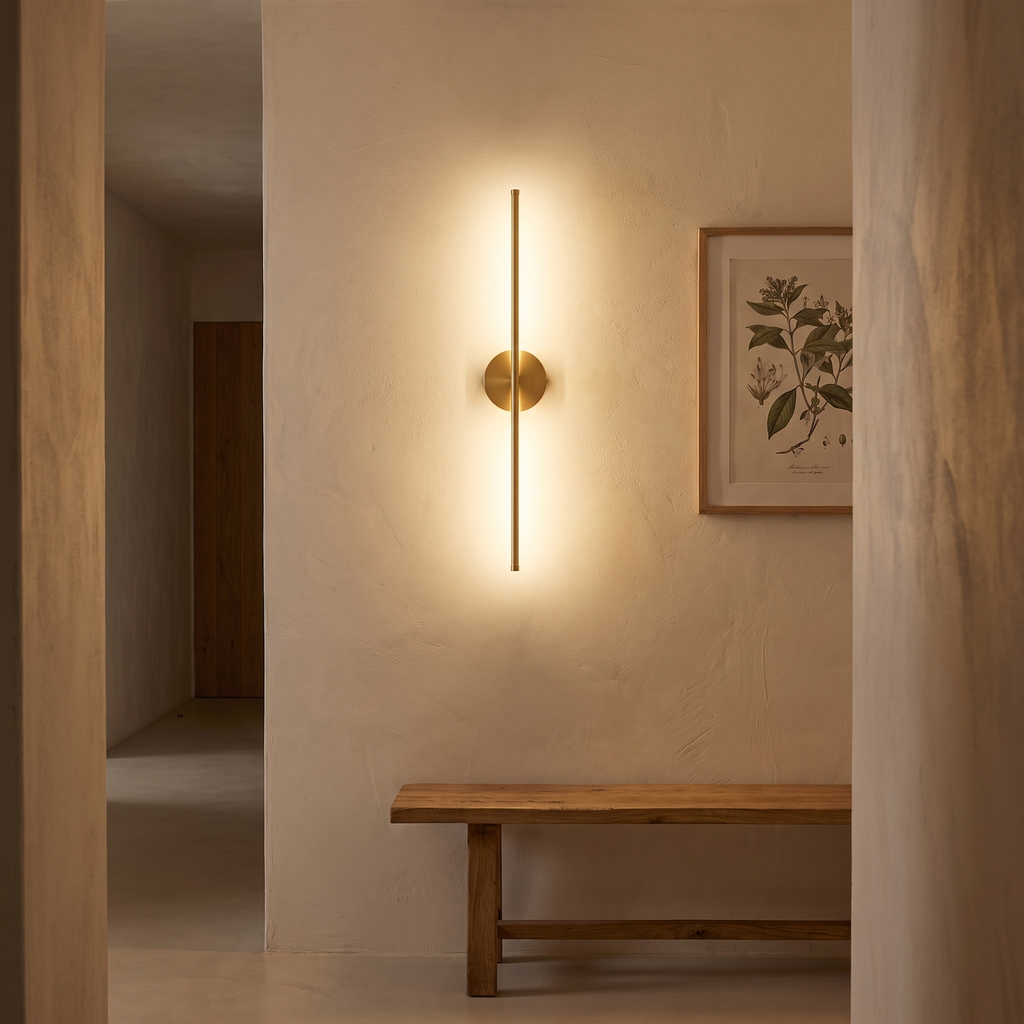 Strand linear wall light in a cream hallway