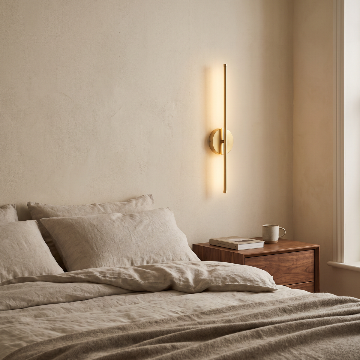 Strand linear wall light beside a bed