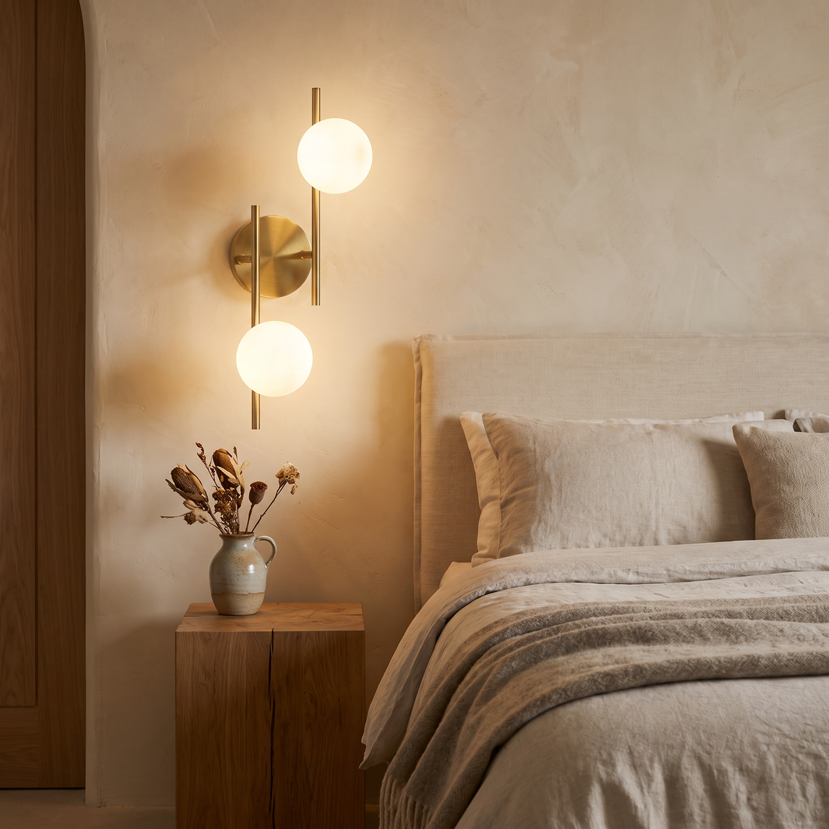 Orsett wall light above a bedside table