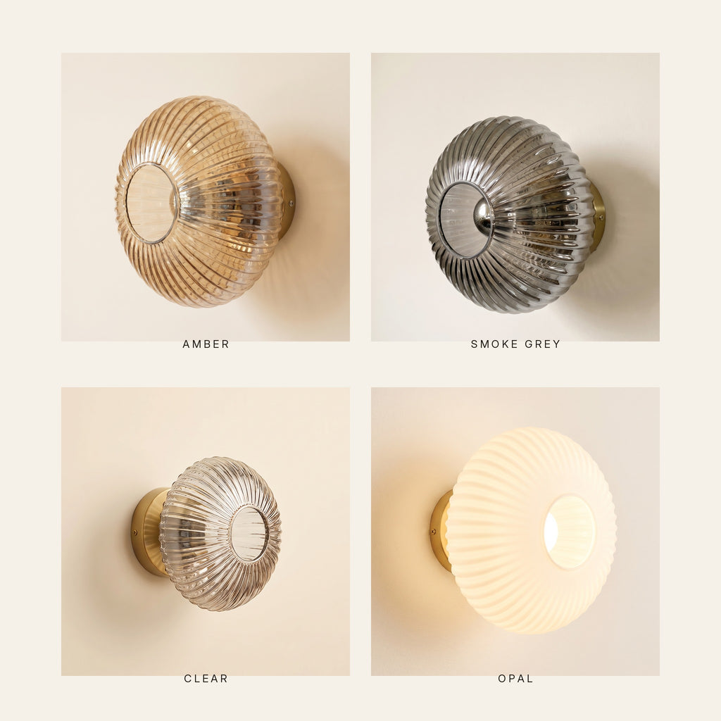 The Holton wall light in amber, smoke grey, clear and opal glass