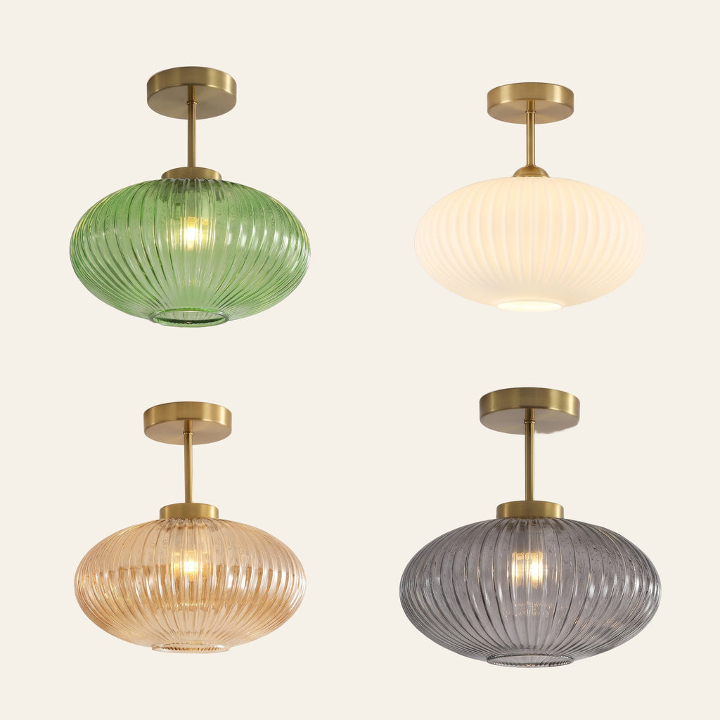 Kelsale ceiling light in green, opal, amber and smoked grey ribbed glass