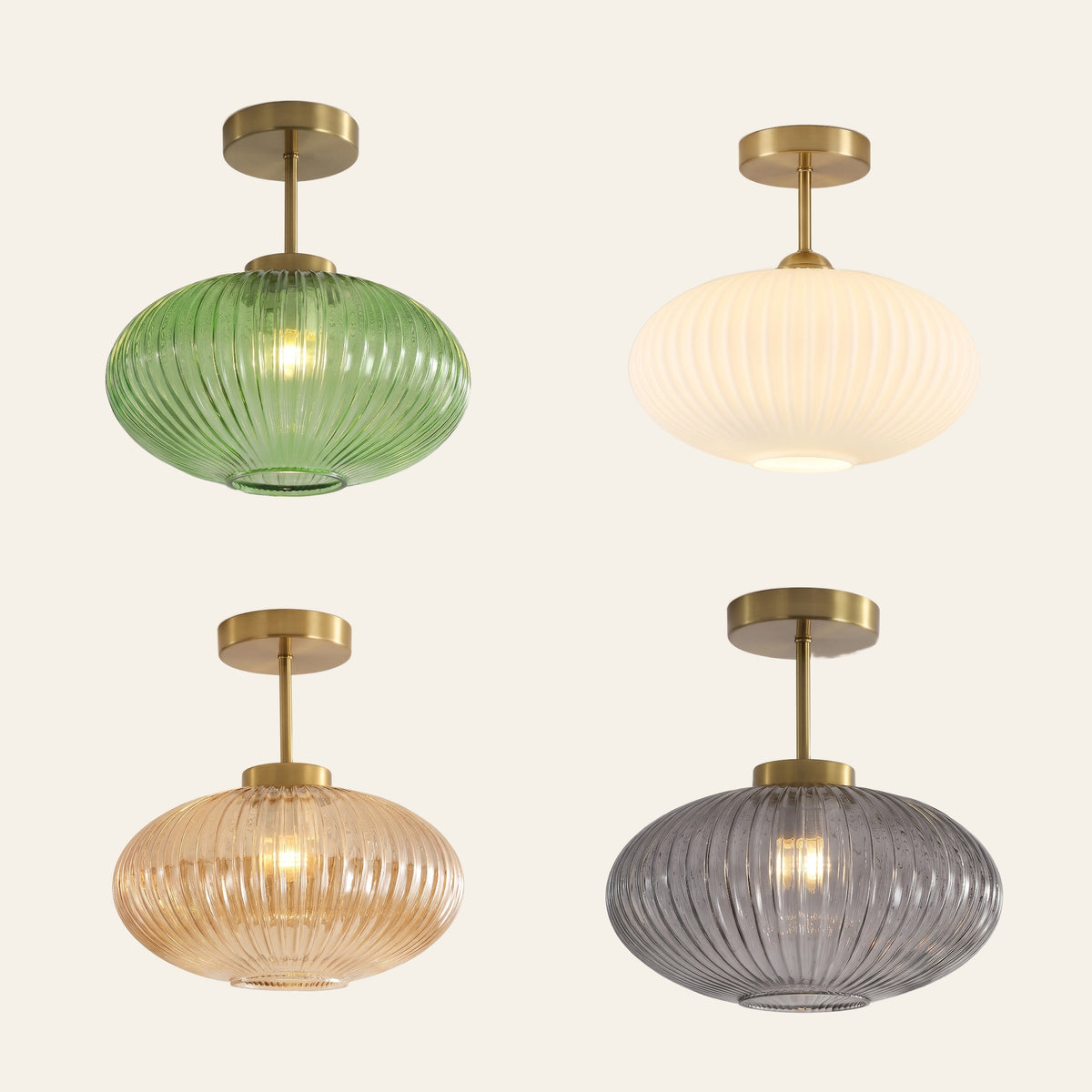 Kelsale ceiling light in green, opal, amber and smoked grey ribbed glass