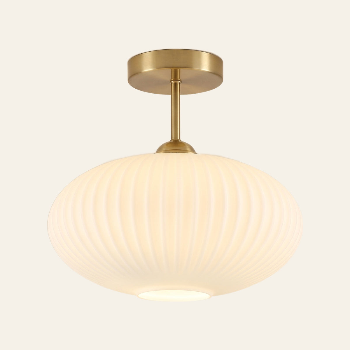 Kelsale semi flush ceiling light in opal ribbed glass, cream background