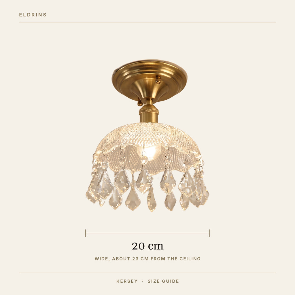 Kersey ceiling light size guide, 20 cm wide, about 23 cm from the ceiling