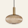 Linley amber ribbed glass pendant with brass cap, cream background