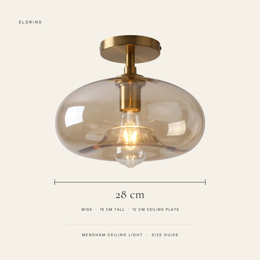 Mendham ceiling light size guide: 28 cm wide, 15 cm tall, 12 cm ceiling plate