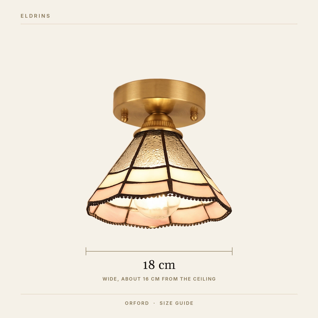 Orford ceiling light size guide, 18 cm wide, about 16 cm from the ceiling