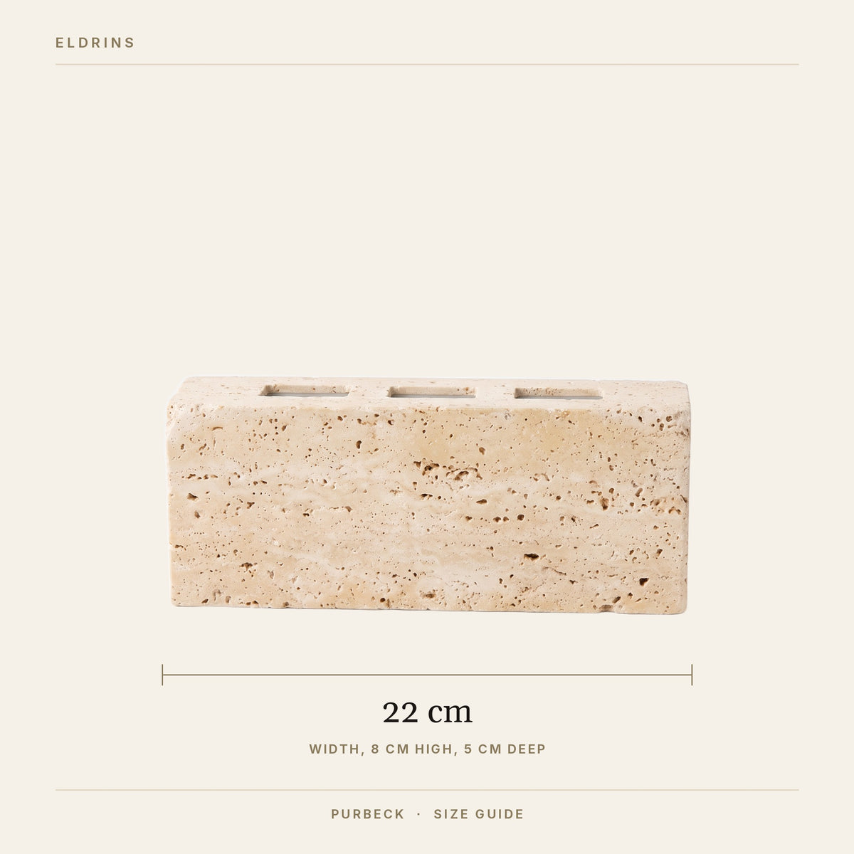 Purbeck size guide, 22 cm wide, 8 cm high, 5 cm deep