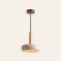 Siena travertine disc pendant light with light wood stem