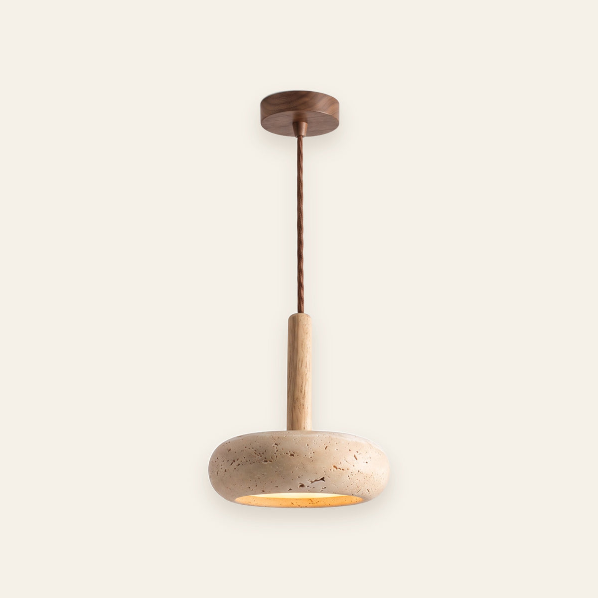 Siena travertine disc pendant light with light wood stem