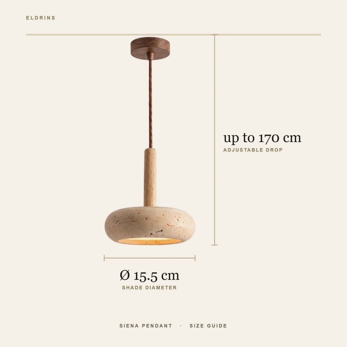 Siena pendant size guide, 15.5 cm diameter