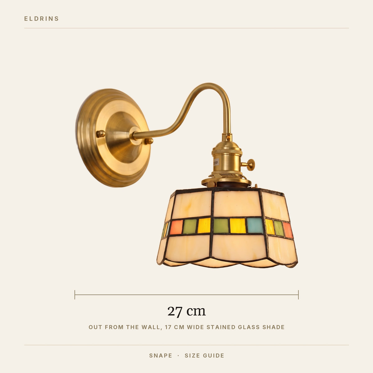 Snape wall light size guide, 17 cm wide shade, about 25 cm tall