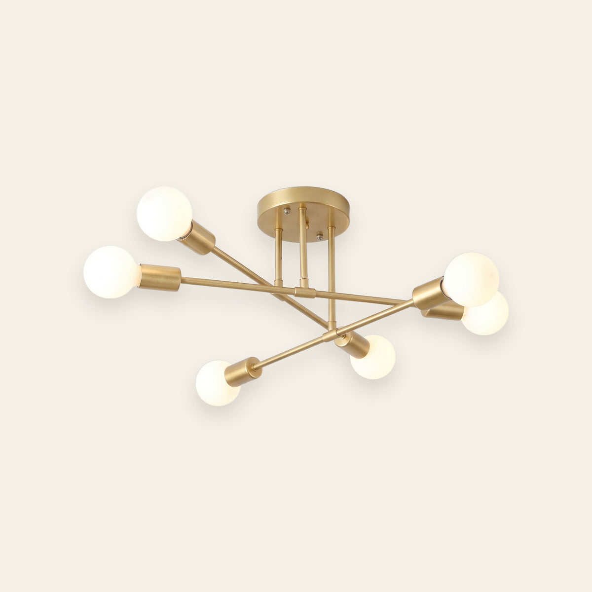 Solenne gold six light sputnik ceiling light on a cream background