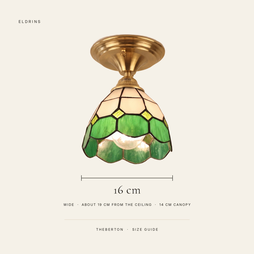 Theberton size guide: 16 cm wide, about 19 cm from the ceiling, 14 cm canopy