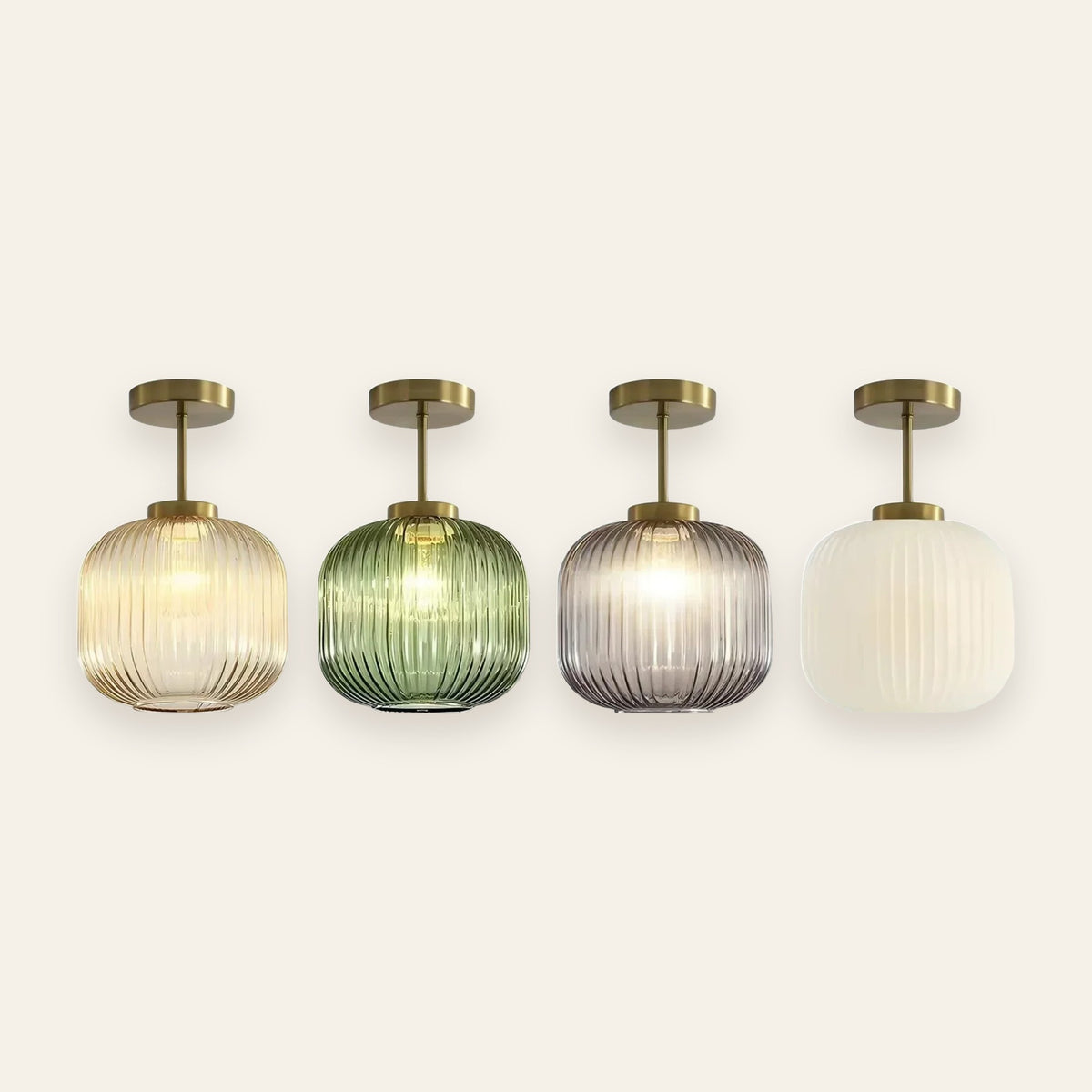 Thornbury in amber, green, smoked grey and opal glass