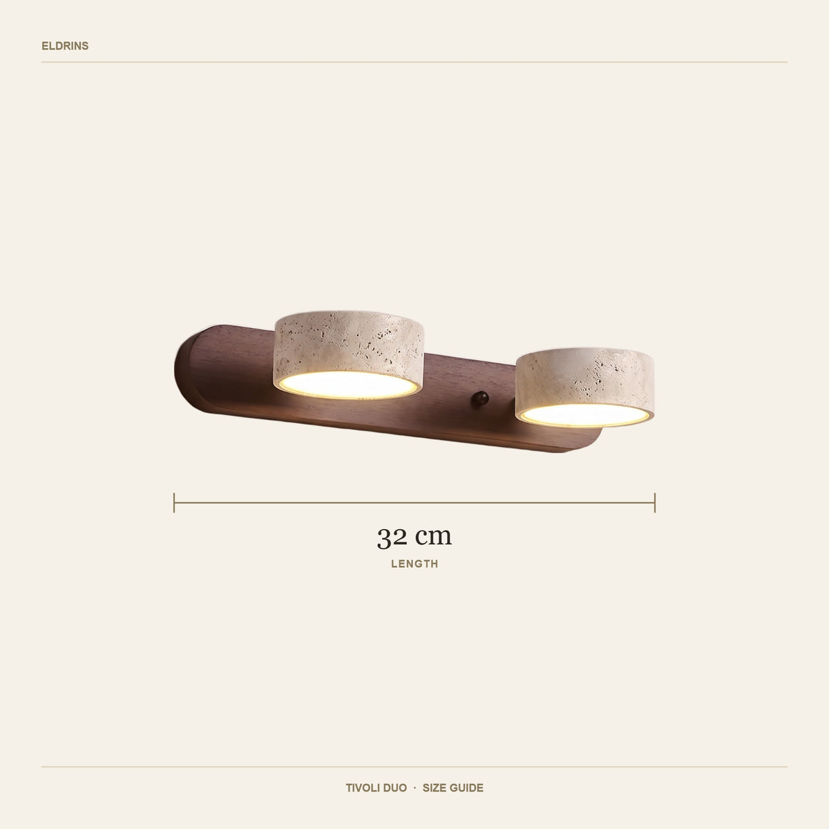 Tivoli duo wall light size guide, 32 cm long