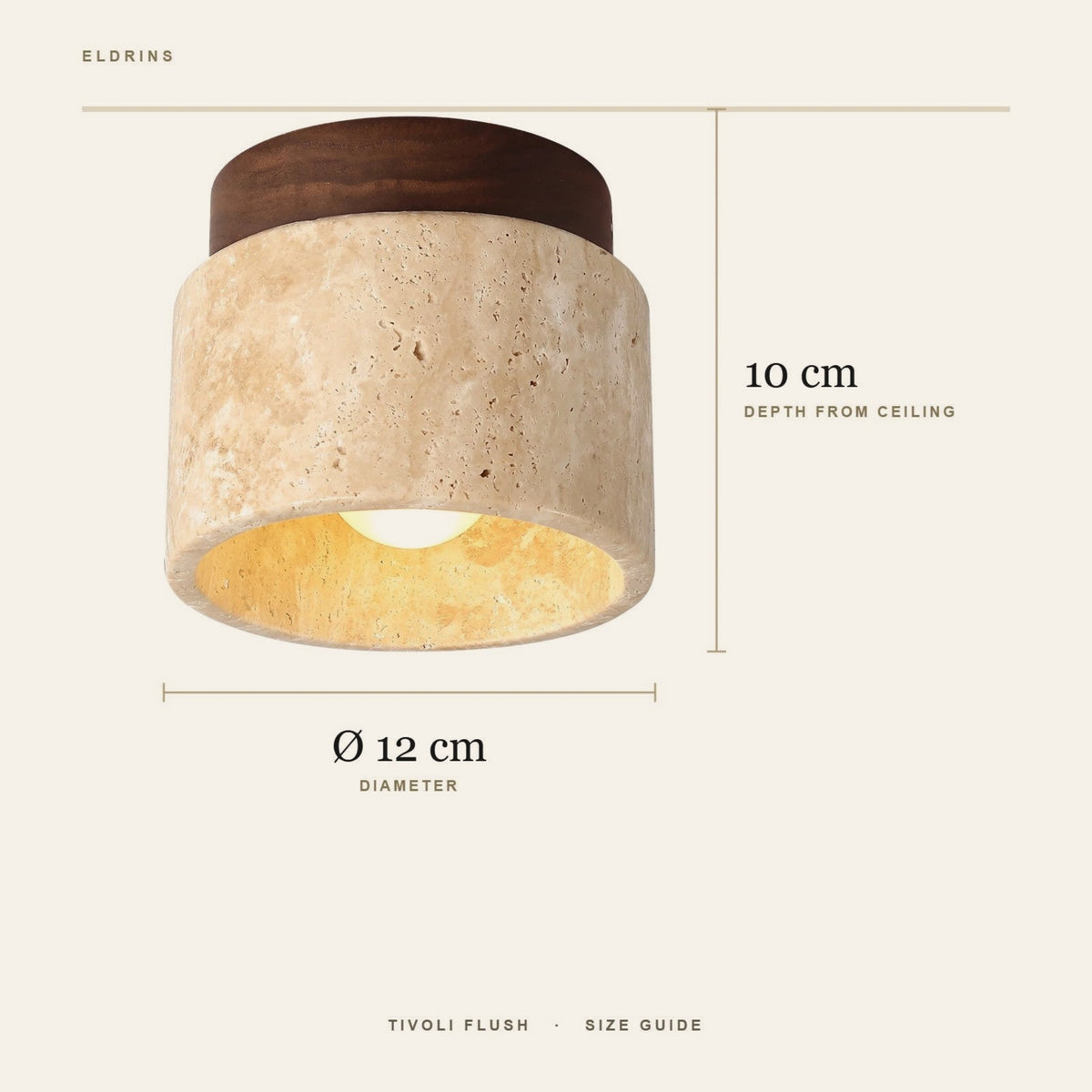 Tivoli flush ceiling light size guide: 12 cm diameter, 10 cm deep