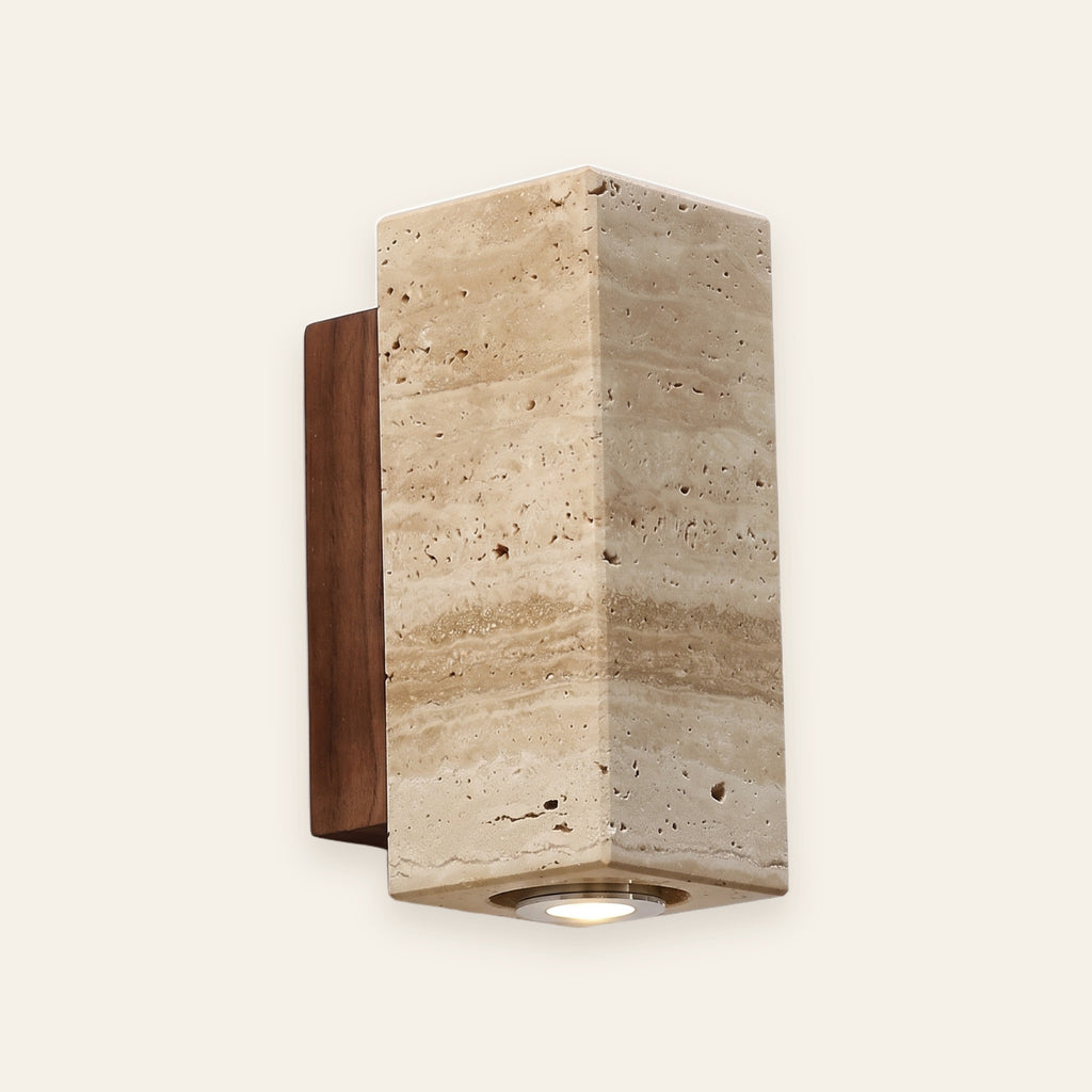 Tivoli travertine wall light with walnut back plate