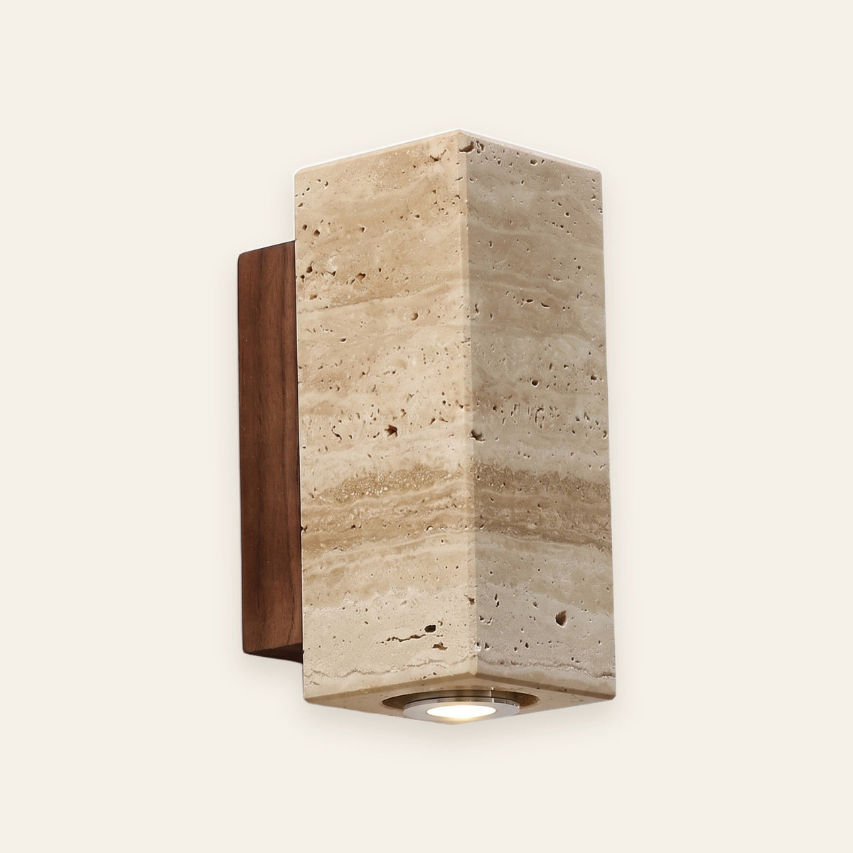 Tivoli travertine wall light with walnut back plate
