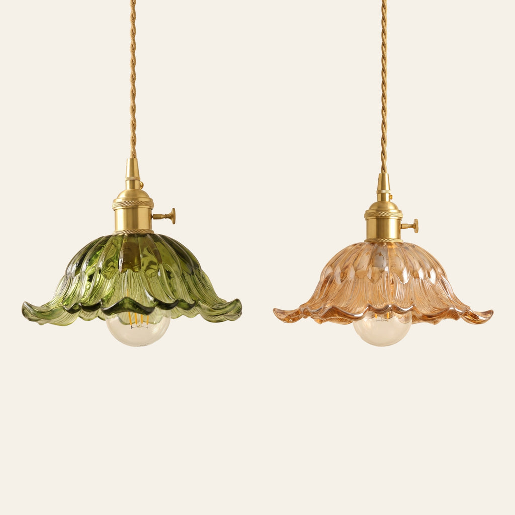 Wissett flower glass pendant lights in green and amber